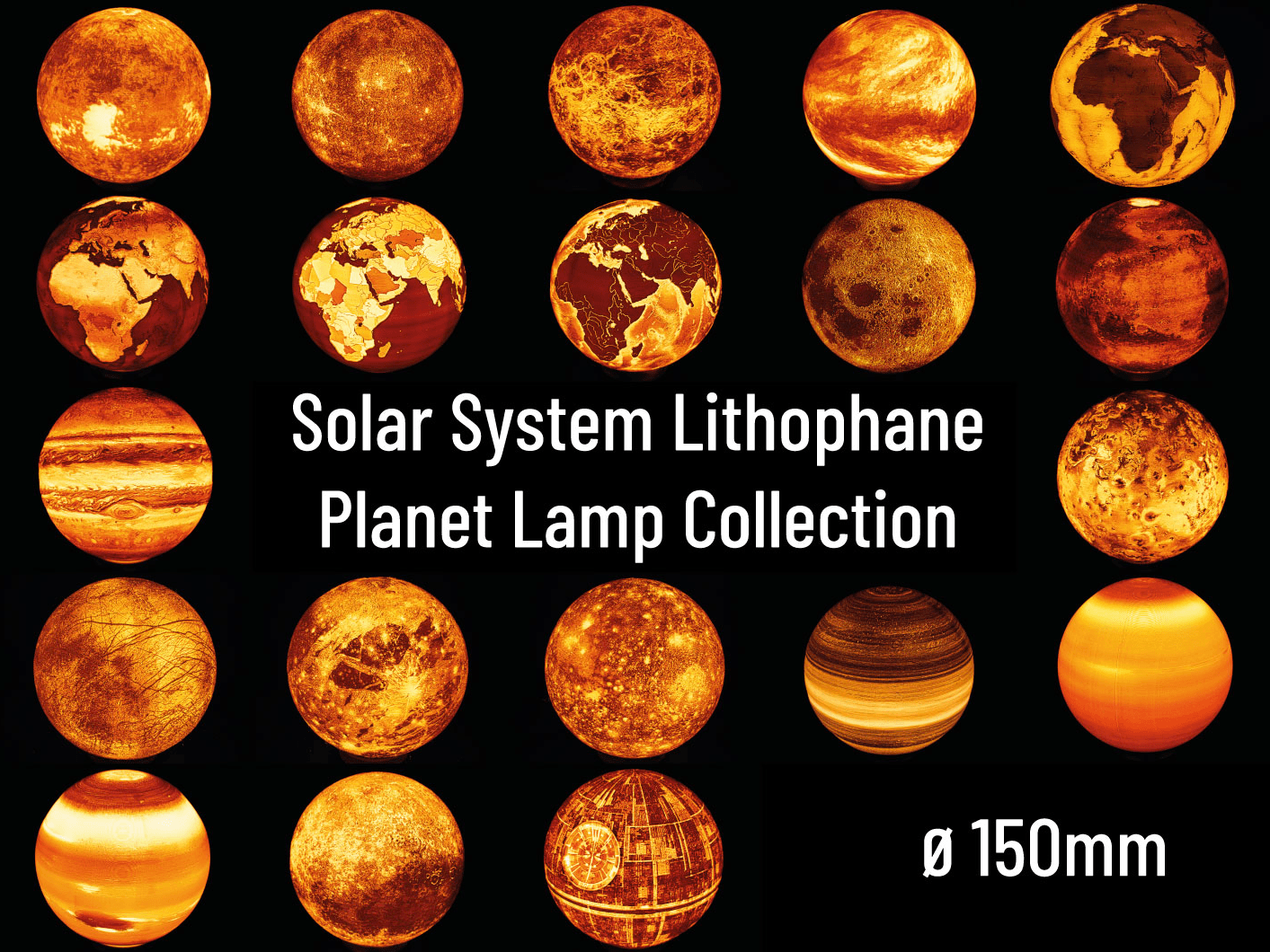 Solar System Lithophane Planet Lamps - Mm
